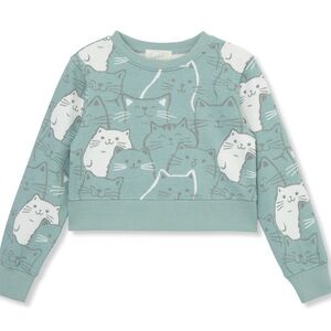Peek Seafoam Green Cat Print Crewneck Sweatshirt